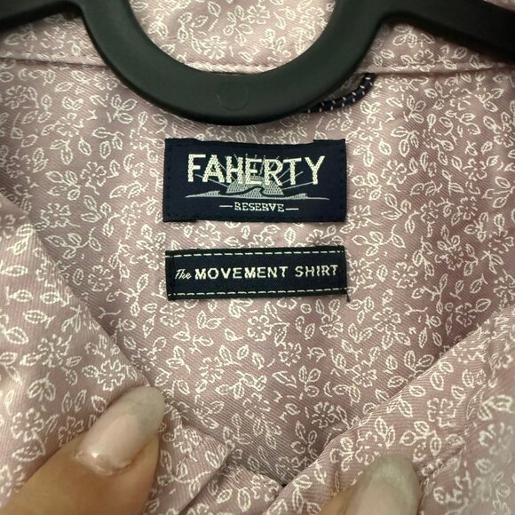 Faherty The Movement Short Sleeve Button Shirt Mauve Floral Mens Large - Picture 2 of 7